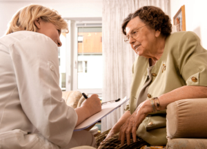 caregiver talking to the senior